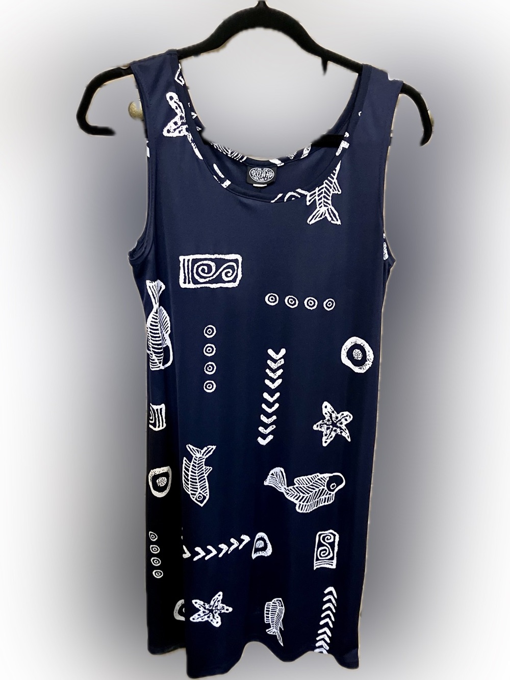 Sleeveless Navy Midi Dress with White Nautical Prints